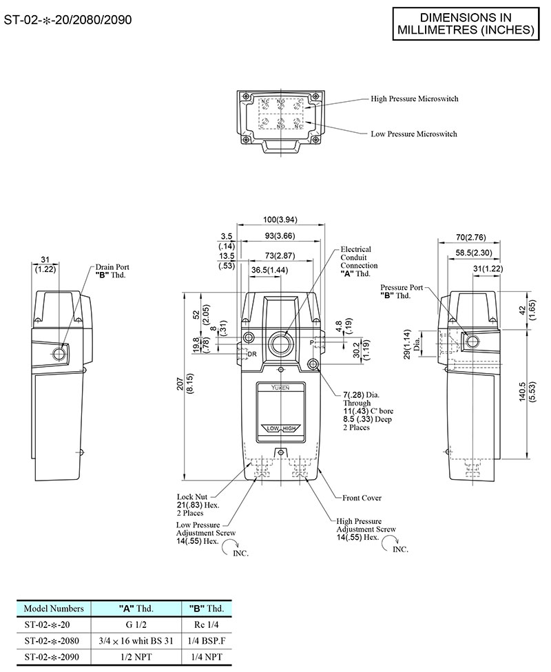 bản vẽ kích thước công tắc yuci yuken st 02