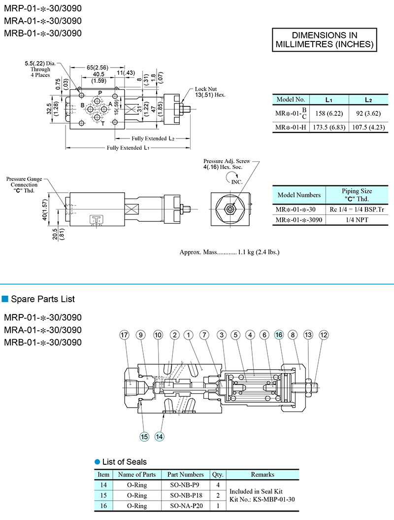 bản vẽ kích thước van modular yuci yuken mr-01