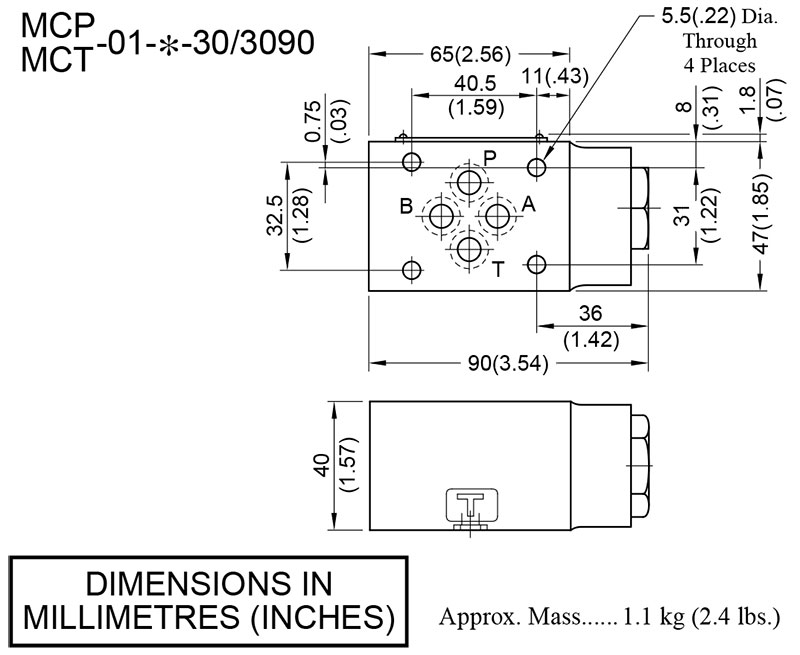 bản vẽ kích thước van yuci yuken mcp mct 01