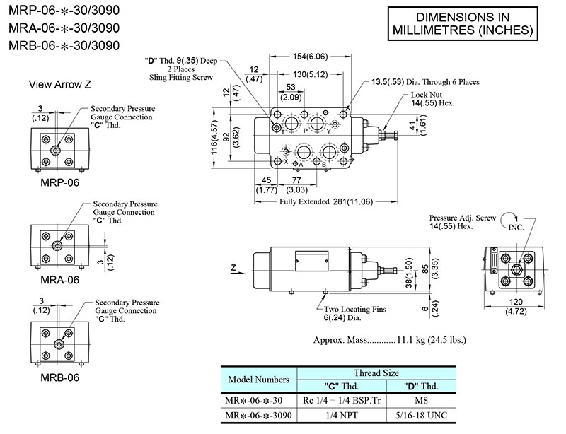 bản vẽ kích thước van yuci yuken mr-06