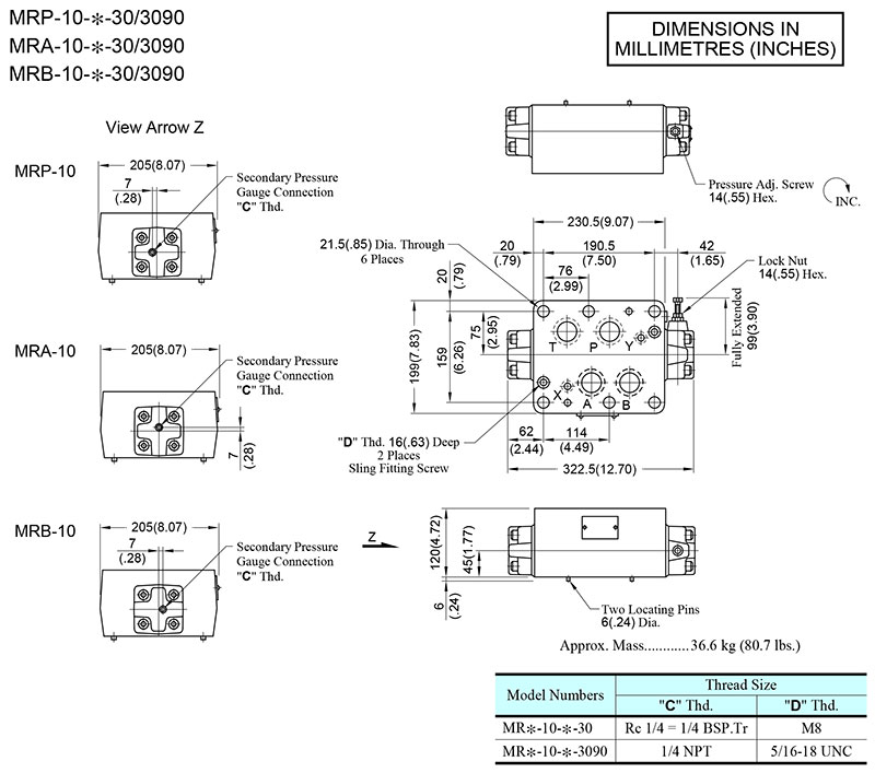 bản vẽ kích thước van yuci yuken mr-10
